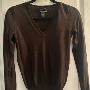 Club Monaco Women's Deep Brown V-Neck Sweater